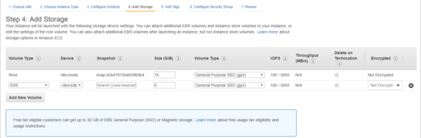 Add EBS storage to the EC2 instance
