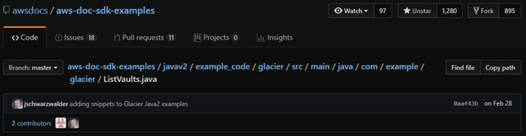 AWS Glacier Java SDK examples