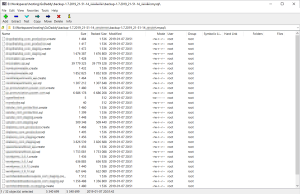 Exported mysql dumps in site archive