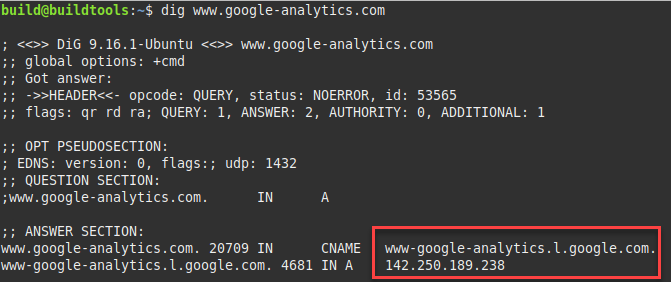 Dig of Google Analytics domain