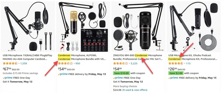 Examples of condenser microphones for ultrasonic recording