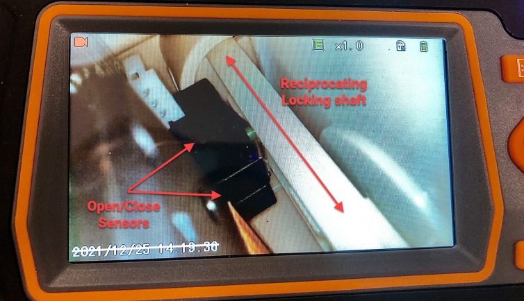 Fiberoptic camera view of the locking mechanism