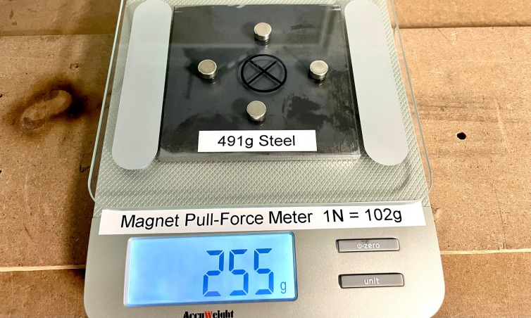 Four magnets are nearly quadruple the pull-force of one magnet