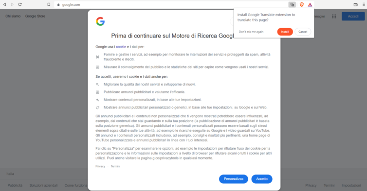 Google is entirely in Italian now