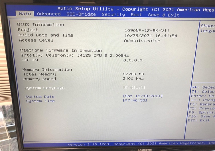 J4125 mini PC BIOS over a VGA cable