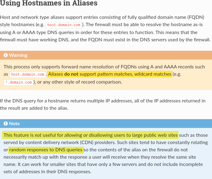Pertinent information about pfSense and hostname aliases