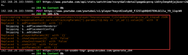 Success in removing YouTube ads via decrypted JSON responses