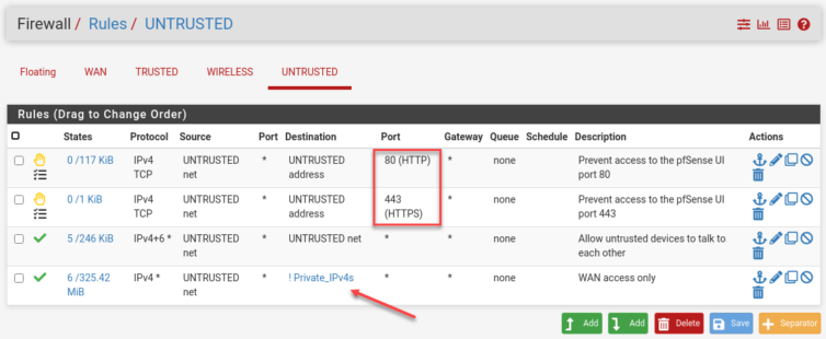 Untrusted network firewall rules