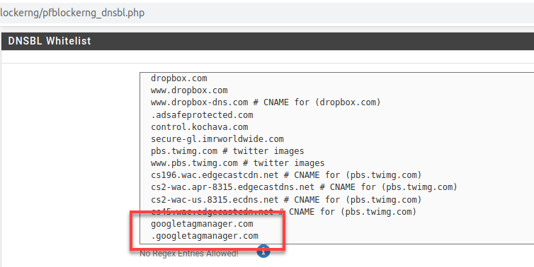 Whitelist googletagmanager.com in pfSense