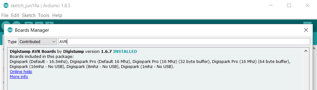 arduino 1.8.5 with digispark programmer