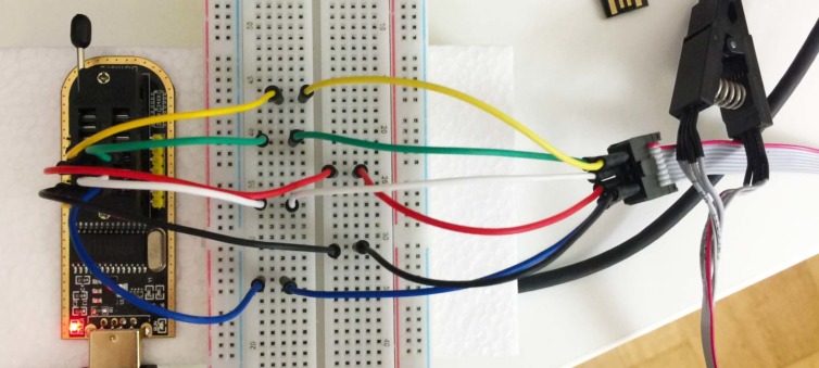 Map the CH341A socket to the SOIC test clip for ATtiny chips