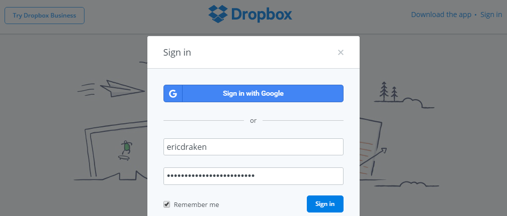 Dropbox sign in