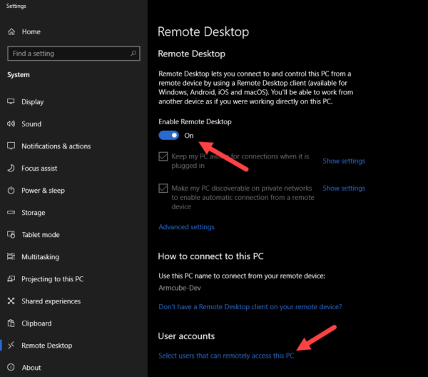 Enable RDP on Windows 10