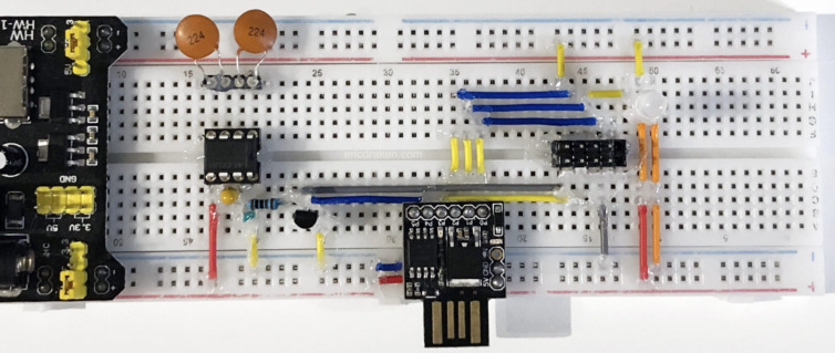 High-voltage serial programmer breadboard prototype