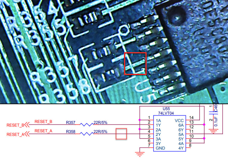 Clusterboard RESET_A line from 74LVT04