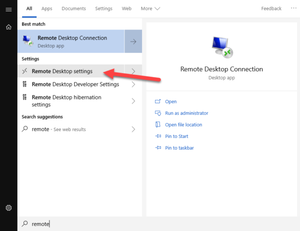 Open Remote Desktop Settings