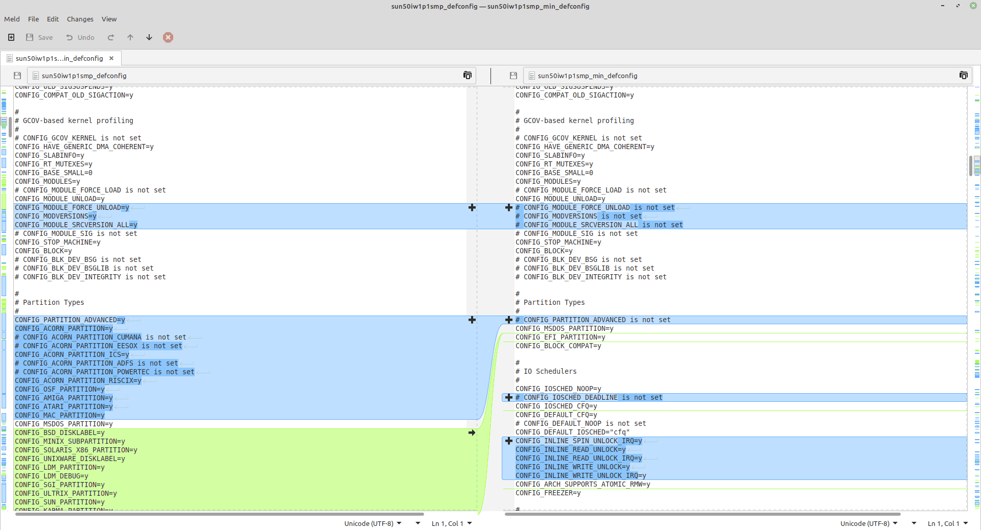 Diff tool on configuration settings