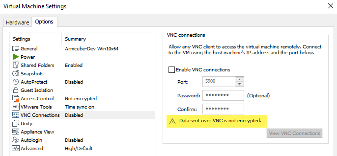 VMWare VNC connection not encrypted