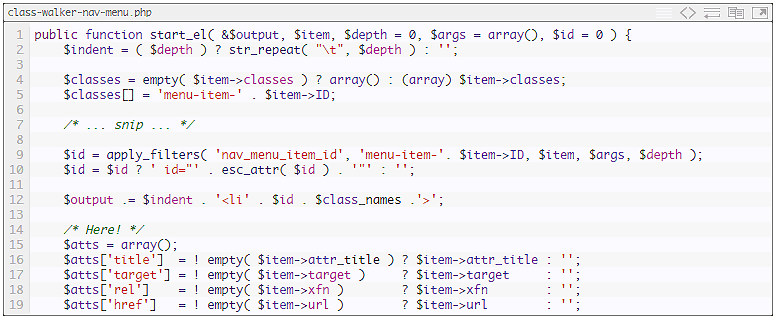 WordPress nav walker code